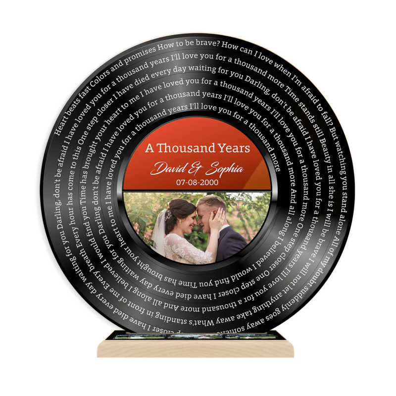 Custom Photo Song Lyrics, Black Acrylic Record with Wooden Stand ...